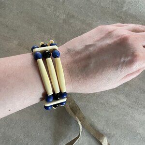 Indian inspired Bone Bead Choker or Bracelet Western Southwestern Leather Ties